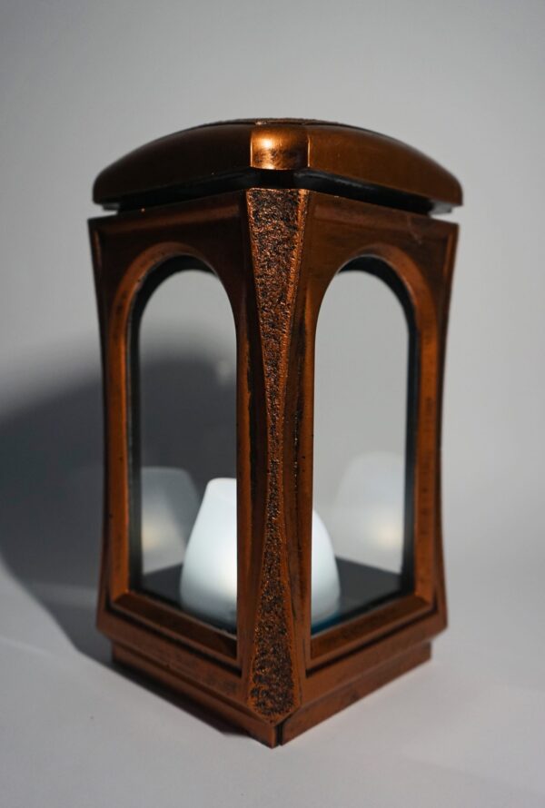 Miedziany znicz żywiczny lampion retro