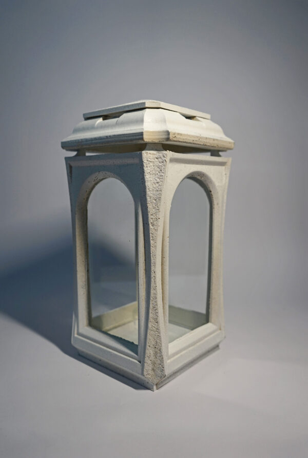 Biały znicz żywiczny lampion neo