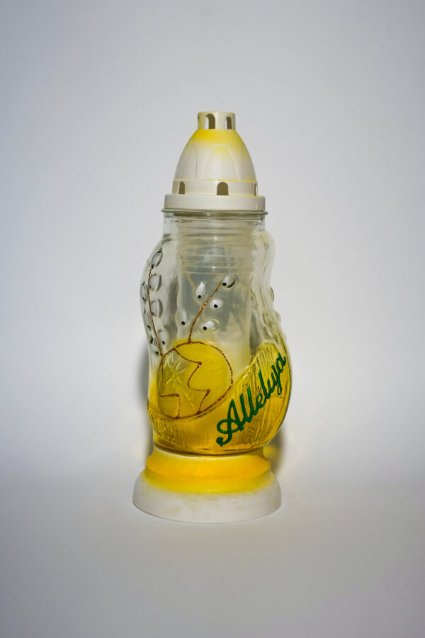 Znicz na wielkanoc "Alleluja" żółty z wkładem 24h